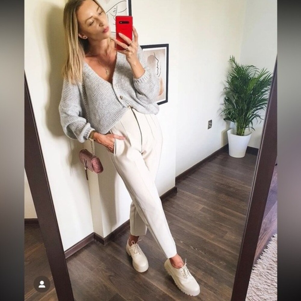 Zara Cream High-Waist Skinny Pants - Picture 6 of 16